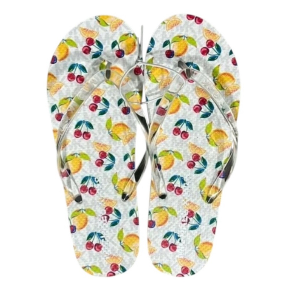 🆕 MICHAEL Michael Kors Cherry Lemon MK Charm Flip Flops